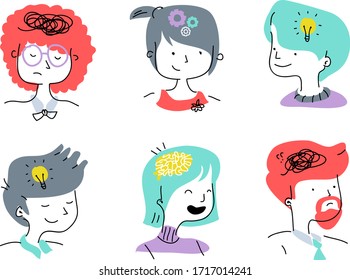 Cool different personas with different emotions. Emotional characters vector illustration