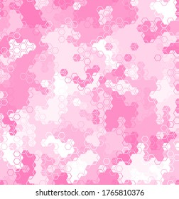 Cool digital camouflage for girls seamless pattern background. Urban pink colored hexagon snakeskin. Abstract army and hunting masking ornament texture. Vector decorative illustration background