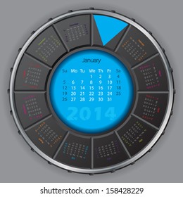 Cool digital rotateable 2014 calendar design with selectable months