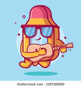cool digital thermometer character mascot playing guitar isolated cartoon in flat style design