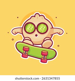 cool dim sum food character mascot playing skateboard isolated cartoon