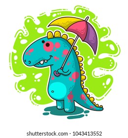 Cool Dino doodle vector illustration for cards, prints, stickes and other design