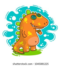 Cool Dino doodle vector illustration for cards, prints, stickes and other design