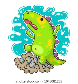 Cool Dino doodle vector illustration for cards, prints, stickes and other design