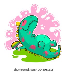 Ilustración vectorial del doodle de Cool Dino para tarjetas, impresiones, pegatinas y otros diseños
