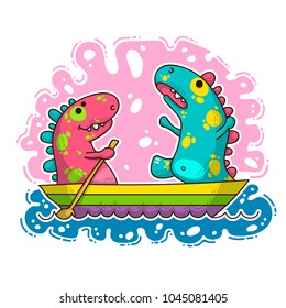 Ilustración vectorial del doodle de Cool Dino para tarjetas, impresiones, pegatinas y otros diseños