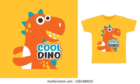 Cool Dino Kids T-shirt Stylish design typography with happy dinosaur Illustration on yellow background