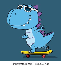 Cool dino playing skateboard. Shirt print.