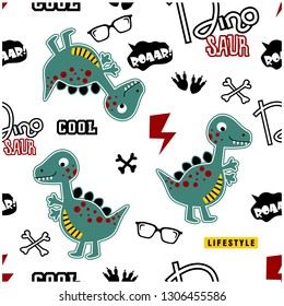 cool dino seamless funny cartoon,vector illustration