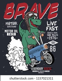 Cool dinoaur riding a motorcycle vector design for t shirt printing