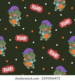 Cool dinosaur basketball hand drawn pattern designs for print on fabric and other uses