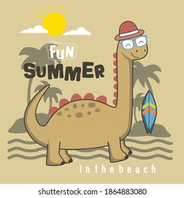cool dinosaur in the beach,funny animal cartoon