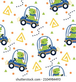 Cool dinosaur in car illustration pattern design