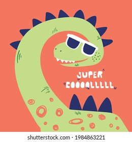 cool dinosaur cartoon drawing as vector