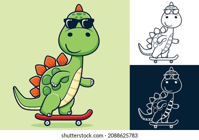 Cool Dinosaur Cartoon Playing Skateboard