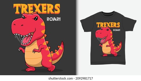 Cool dinosaur cartoon. with t-shirt design.