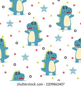 Cool dinosaur cartoon vector pattern design concept.