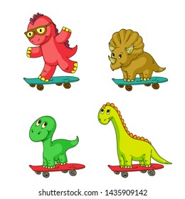 Cool dinosaur, dino listening music. Cartoon mascot for children, kids clothing. Fashionable illustration for t-shirt designs