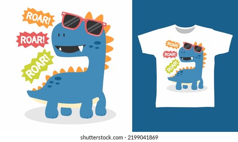 Cool dinosaur with glasses cartoon tshirt art designs