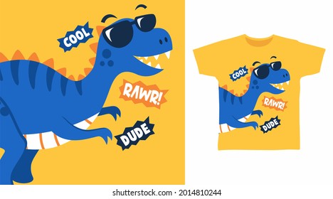 Diseño vectorial de diseño de camisetas de copas de dinosaurio frío.