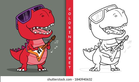 Cool Dinosaurier spielt Gitarre. Farbblatt.