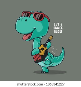 Cool dinosaur playing guitar. t-shirt design.