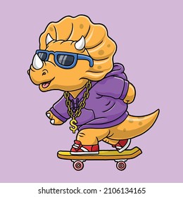 Cool dinosaur playing skateboard cartoon.