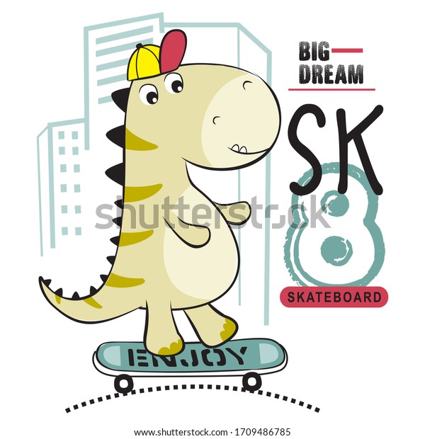 スケートボードで遊ぶクールな恐竜の面白い動物の漫画 ベクターイラスト のベクター画像素材 ロイヤリティフリー