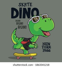 Cool dinosaur playing skateboard. t-shirt design.