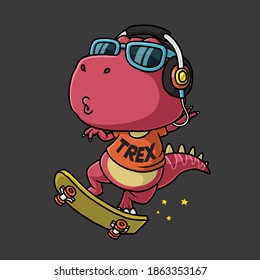 Cool dinosaur playing skateboard. t-shirt design.