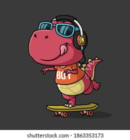 Cool dinosaur playing skateboard. t-shirt design.