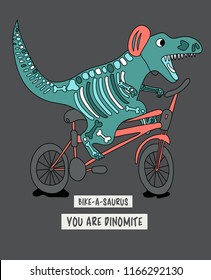 Cool dinosaur riding bicycle guitar vector design for t shirt printing