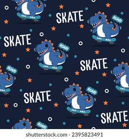 Cool Dinosaurier mit Skateboard Cartoon Vektordesign.