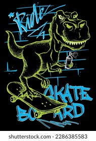 cool, dinosaur, skateboard, skater, animal, sport, character, skate, funny, illustration, drawing, fashion, cute, cartoon, vector, print, graphic, monster, textile, design, shirt, kids, boy, dino, art