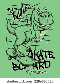 cool, dinosaur, skateboard, skater, animal, sport, character, skate, funny, illustration, drawing, fashion, cute, cartoon, vector, print, graphic, monster, textile, design, shirt, kids, boy, dino, art