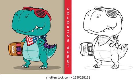 Cool dinosaur with skateboard. vector