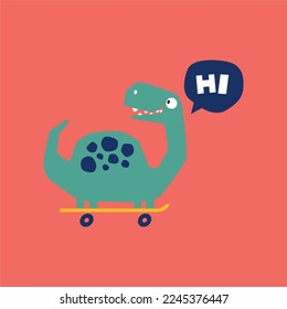 cool dinosaur skateboard vector drawing with typo for graphic tee print