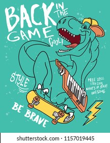 Cool dinosaur skateboarding vector design for t shirt printing