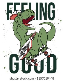 Cool dinosaur skateboarding vector design for t shirt printing