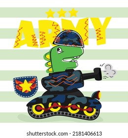 Cool dinosaur soldier Dino army cartoon vector in battlefield amouflage vector design  dinosaurs  cute  animal  style  striped background vector illustration 