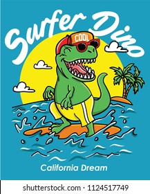 Cool dinosaur surfing vector design