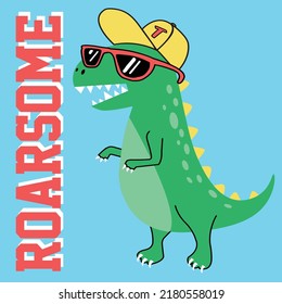 Cool dinosaur, T-rex, Tyrannosaurus illustration slogan for boys and baby