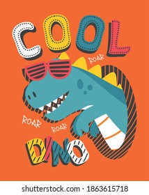 Cool dinosaur typography flat design illustration vector