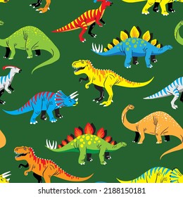 cool dinosaurs bright green seamless pattern