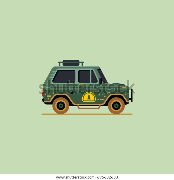 cool dirty off road car with tree logo  flat\
style vector illustration