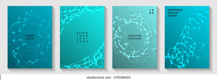 Cool dj party flyers. Linked waves rete backdrops. Abstract notebook vector layouts. Night party posters collection fluid curves graphic design.