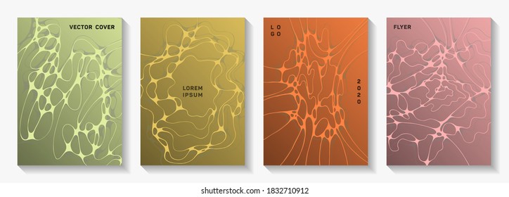 Cool dj party flyers. Overlaying waves motion backgrounds. Subtle brochure vector layouts. Electronic music party posters set fluid wavy graphic design.
