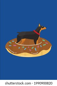 Cool Doberman Shirt Donut Pool Float On Dog Vector Illustration Graphic Design for Document and Print
