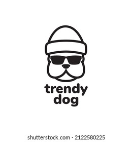 cool dog with beanie hat and sunglasses logo design, vector graphic symbol icon illustration creative idea