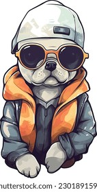 Cool Dog French Bulldog Pug in Streetwear Outfit with Zipped Hoodie and Sunglasses